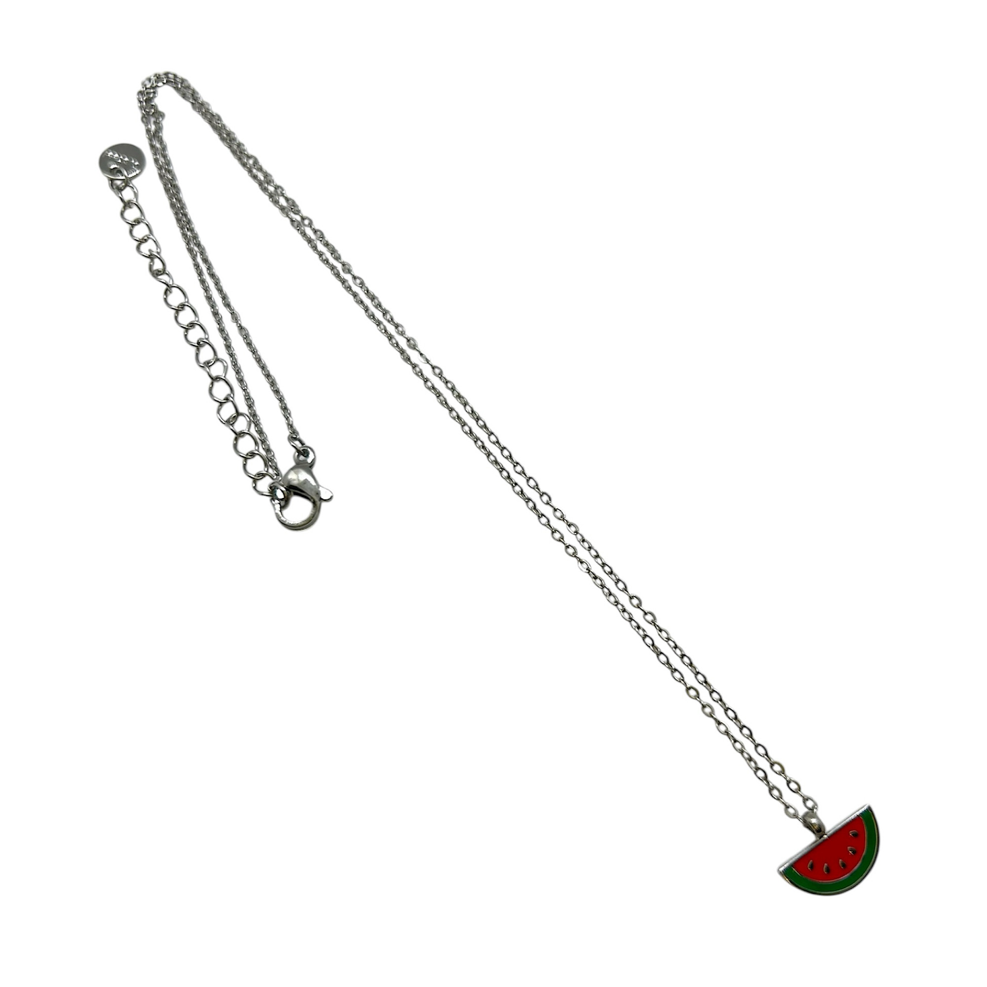 Silver steel necklace with watermelon.